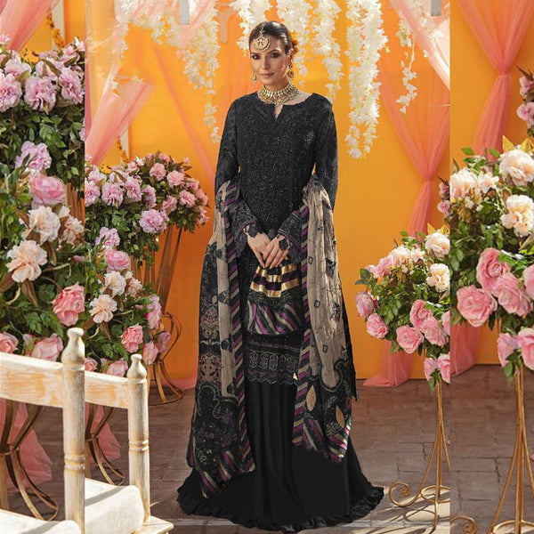 {Semi Stitched} Heavy Georgette With Embroidery Work With Hand Made Stone Work Suit.