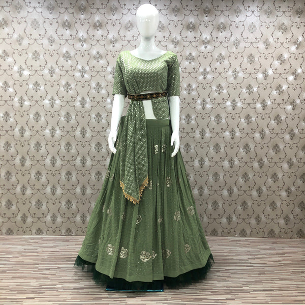 {Semi Stitched} Beautiful Apple Green Lehenga-Choli