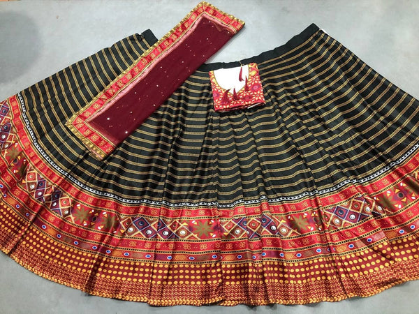 {Semi Stitched} Beautiful Digital Print Ruby Red Lehenga - Choli