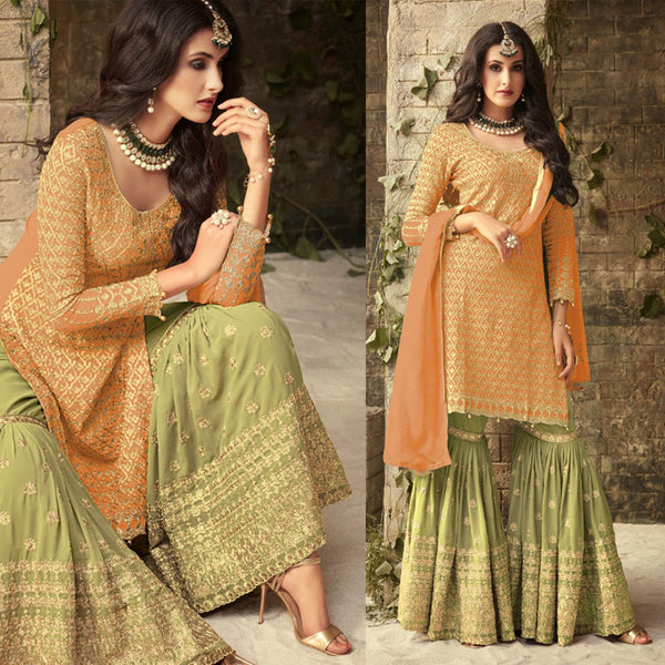 {Full Stitched} New Fancy Embroidery Work Suit - Pent {Garara}  With Fancy Dupatta.