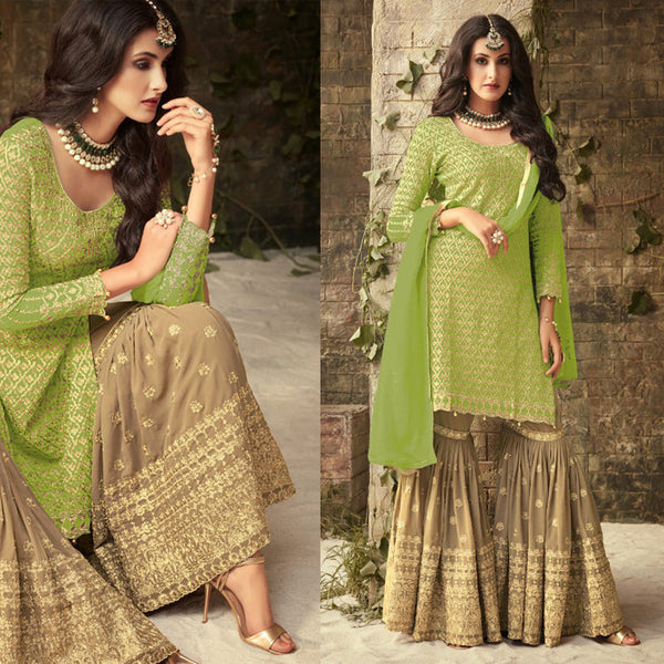 {Full Stitched} New Fancy Embroidery Work Suit - Pent {Garara}  With Fancy Dupatta.