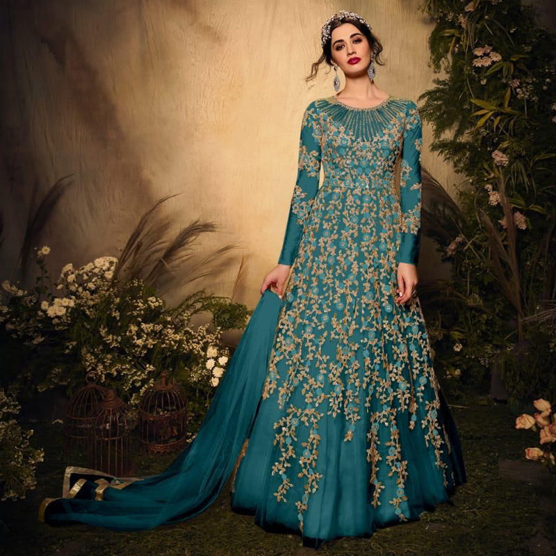 Beautiful Heavy Net Gown with Embroidery work, Jari ,sequence and stone work.
