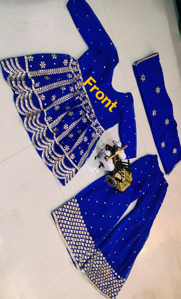 Beautiful Heavy Plazzo Suit with Embroidery and Foil Mirror work.