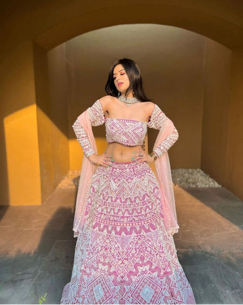 Semi Stitched Heavy Pink Lehenga With Unstitched Choli.