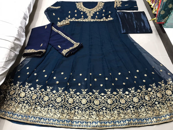 Semi-Stitched Heavy Georgette Suit With Embrodery and Diamond Stone Work
