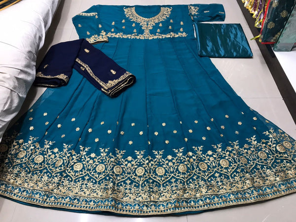 Semi-Stitched Heavy Georgette Suit With Embrodery and Diamond Stone Work