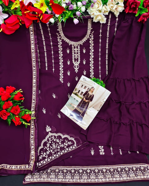 {SEMI STITCHED} BEAUTIFULL HEAVY GEORGETTE WITH HEAVY SEQUENCE WORK SUIT WITH GARARA..