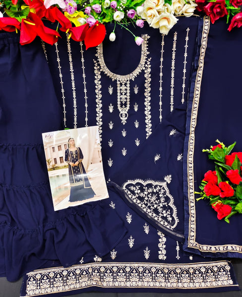 {SEMI STITCHED} BEAUTIFULL HEAVY GEORGETTE WITH HEAVY SEQUENCE WORK SUIT WITH GARARA..