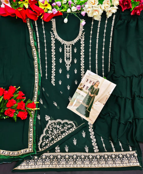 {SEMI STITCHED} BEAUTIFULL HEAVY GEORGETTE WITH HEAVY SEQUENCE WORK SUIT WITH GARARA..