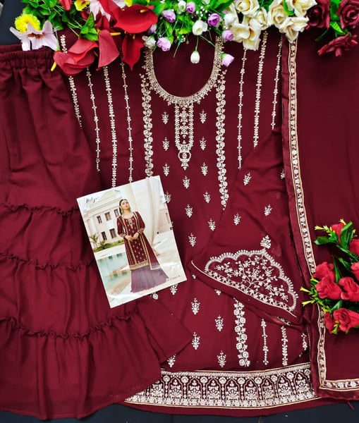 {SEMI STITCHED} BEAUTIFULL HEAVY GEORGETTE WITH HEAVY SEQUENCE WORK SUIT WITH GARARA..