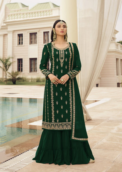 {SEMI STITCHED} BEAUTIFULL HEAVY GEORGETTE WITH HEAVY SEQUENCE WORK SUIT WITH GARARA..