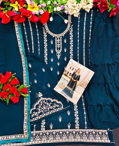 {SEMI STITCHED} BEAUTIFULL HEAVY GEORGETTE WITH HEAVY SEQUENCE WORK SUIT WITH GARARA..