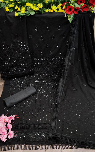 {Semi Stitched} Beautifull Georgette With Embroidery Work & Diamond Work Suit.