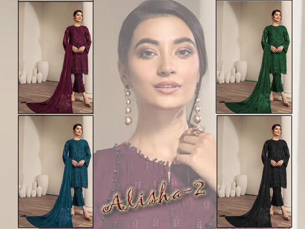 {Semi Stitched} Beautifull Georgette With Embroidery Work & Diamond Work Suit.