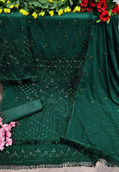 {Semi Stitched} Beautifull Georgette With Embroidery Work & Diamond Work Suit.