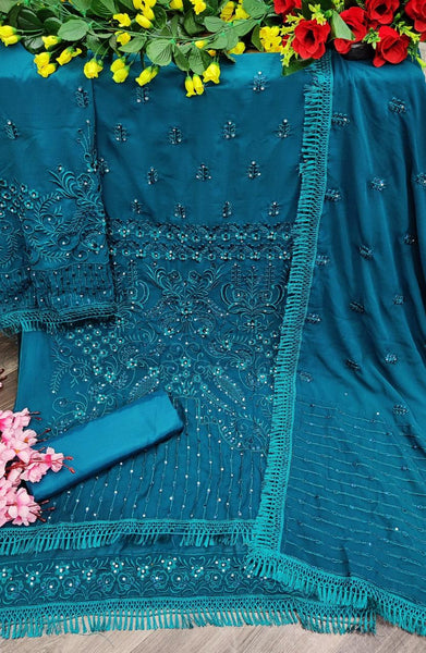 {Semi Stitched} Beautifull Georgette With Embroidery Work & Diamond Work Suit.