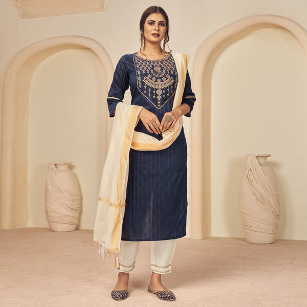 Blue Couple Ethnic Set Fully Stiched  In Heavy Georgette Suit With Embrodery and Diamond Stone Work