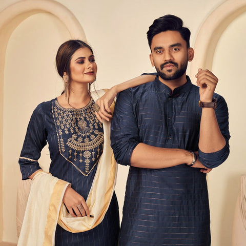 Blue Couple Ethnic Set Fully Stiched  In Heavy Georgette Suit With Embrodery and Diamond Stone Work