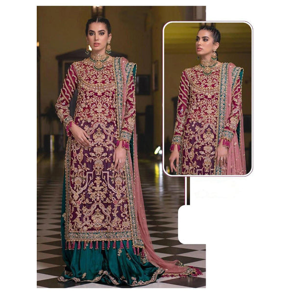 {Semi-Stitched} Beautifull Heavy Net with sequence Embroidery