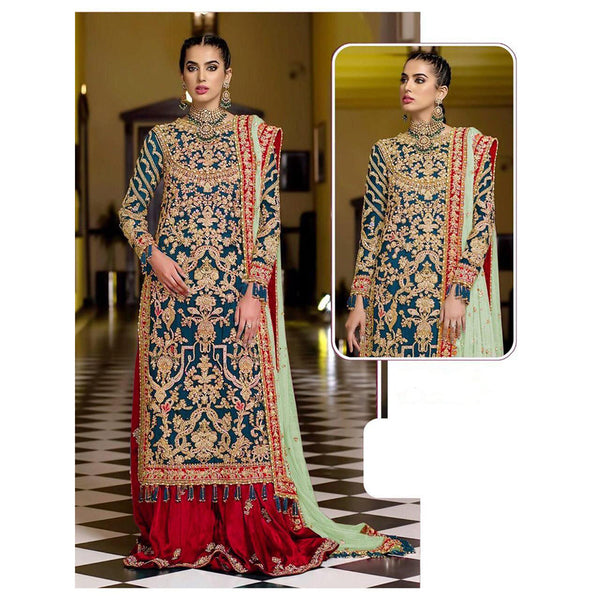 {Semi-Stitched} Beautifull Heavy Net with sequence Embroidery