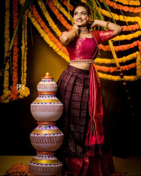 Kanjiveram Silk Zari Lehanga With Blouse Along With Heavy Jacqurad Zari Blouse  and Heavy jacqurad Zari Border Duppta