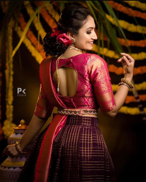 Kanjiveram Silk Zari Lehanga With Blouse Along With Heavy Jacqurad Zari Blouse  and Heavy jacqurad Zari Border Duppta