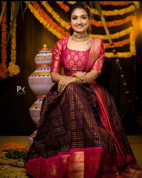 Kanjiveram Silk Zari Lehanga With Blouse Along With Heavy Jacqurad Zari Blouse  and Heavy jacqurad Zari Border Duppta