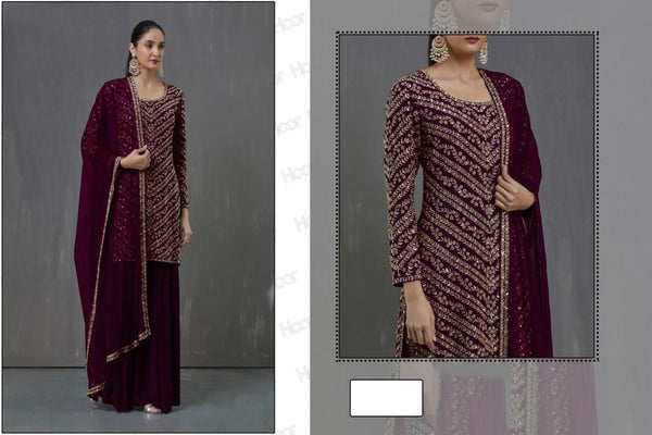{Semi Stitched} Fox Georgette  With Embroidery Work + Sequence work Suit