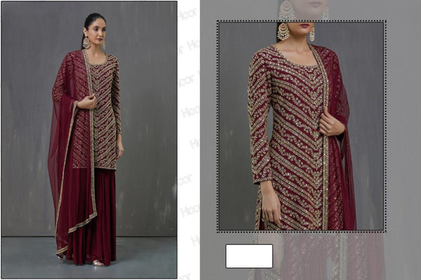{Semi Stitched} Fox Georgette  With Embroidery Work + Sequence work Suit