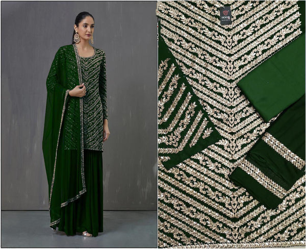 {Semi Stitched} Fox Georgette  With Embroidery Work + Sequence work Suit