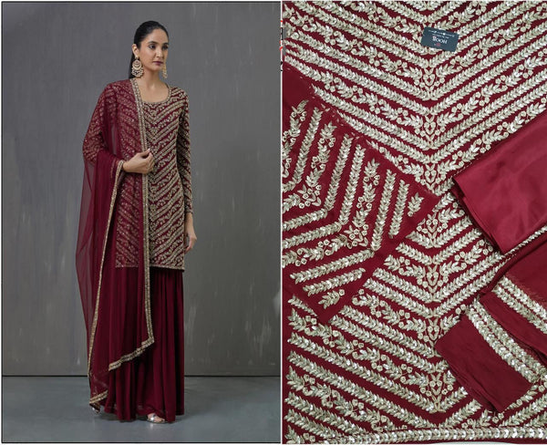 {Semi Stitched} Fox Georgette  With Embroidery Work + Sequence work Suit