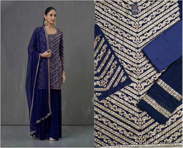 {Semi Stitched} Fox Georgette  With Embroidery Work + Sequence work Suit