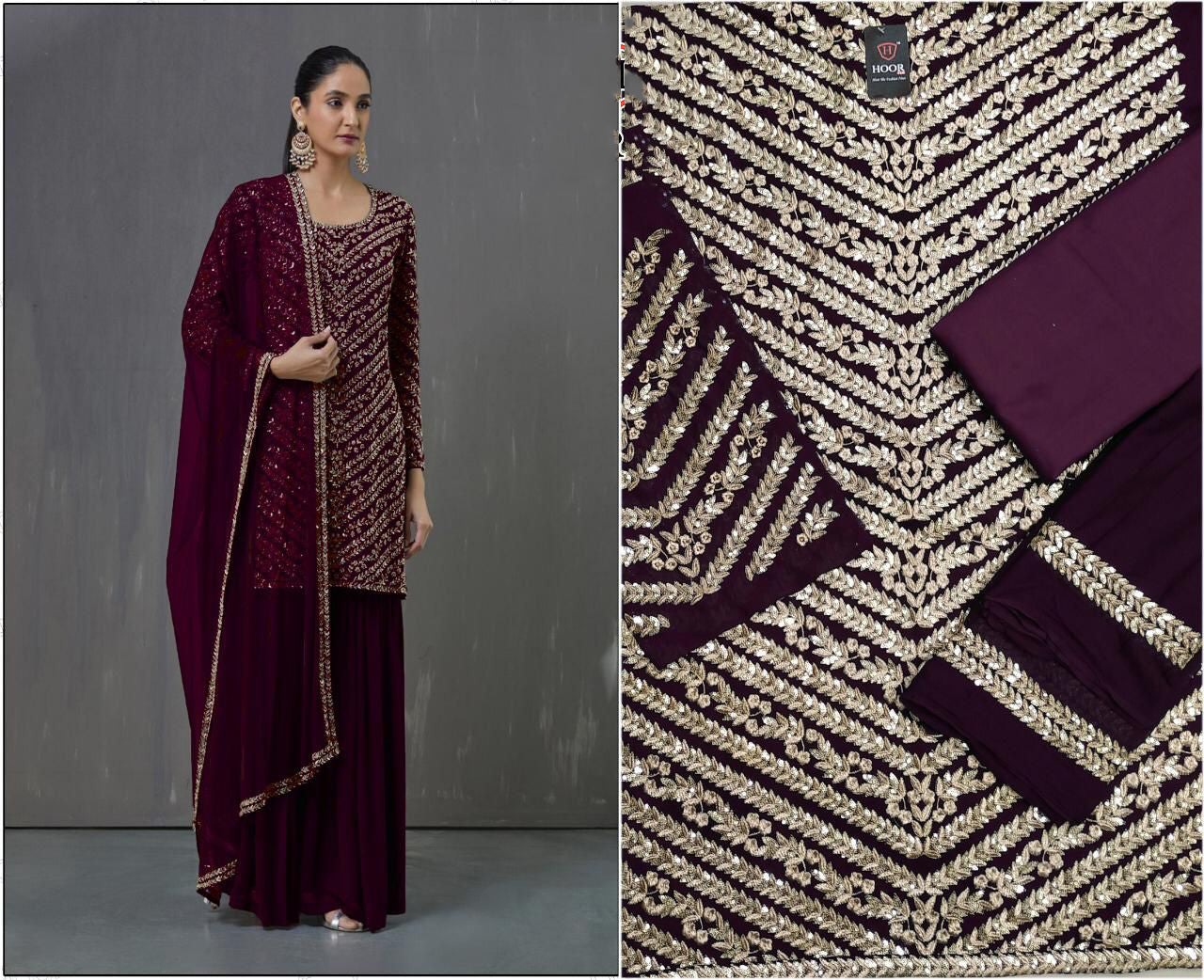 {Semi Stitched} Fox Georgette  With Embroidery Work + Sequence work Suit