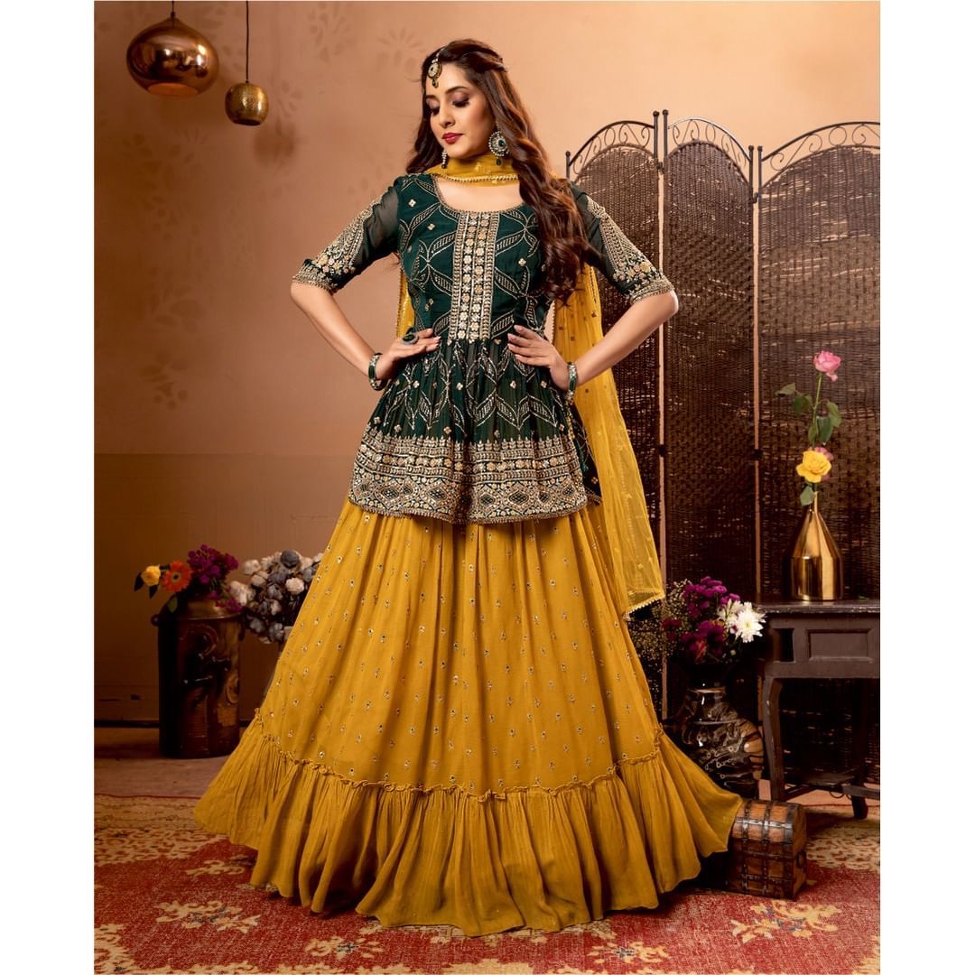 {Semi Stitched} Beautiful Heavy Festival {Yellow Green} Suit for this season