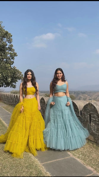 {SEMI STITCHED} BEAUTIFULL DESIGNER PARTY WEAR SOFT NET WITH RUFFLE LEHENGAS AND DUPATTA DUPATTA