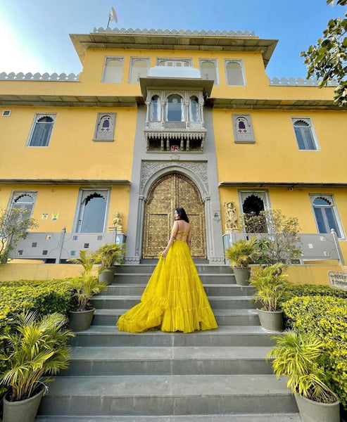 {SEMI STITCHED} BEAUTIFULL DESIGNER PARTY WEAR SOFT NET WITH RUFFLE LEHENGAS AND DUPATTA DUPATTA