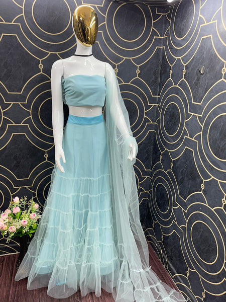 {SEMI STITCHED} BEAUTIFULL DESIGNER PARTY WEAR SOFT NET WITH RUFFLE LEHENGAS AND DUPATTA DUPATTA