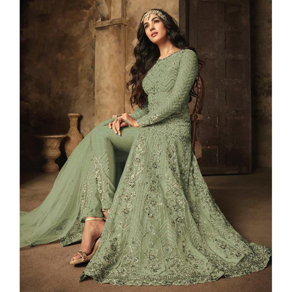 {Semi Stitched} Anarkali Style Heavy Net & Rangoli Sartin With Embroidery work &Coding & Sequence Work & Stone Suit