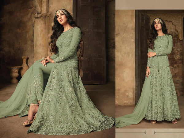 {Semi Stitched} Anarkali Style Heavy Net & Rangoli Sartin With Embroidery work &Coding & Sequence Work & Stone Suit