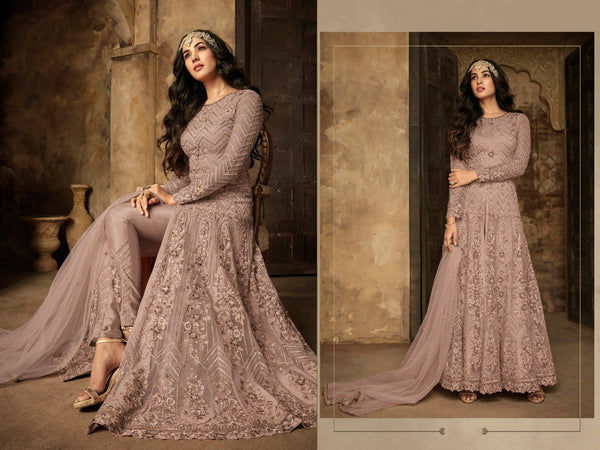 {Semi Stitched} Anarkali Style Heavy Net & Rangoli Sartin With Embroidery work &Coding & Sequence Work & Stone Suit