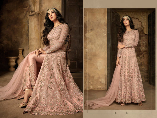 {Semi Stitched} Anarkali Style Heavy Net & Rangoli Sartin With Embroidery work &Coding & Sequence Work & Stone Suit