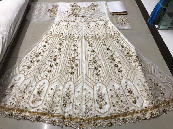 {Semi Stitched} Anarkali Style Heavy Net & Rangoli Sartin With Embroidery work &Coding & Sequence Work & Stone Suit