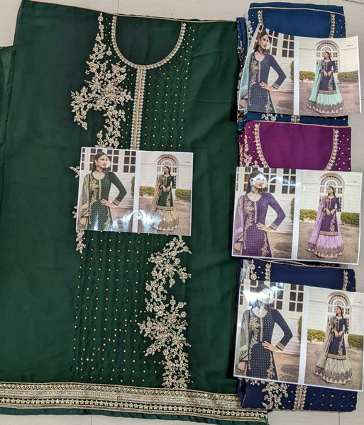 {Semi Stitched} Heavy Blooming Georgette with Emb.work+ston work Suit