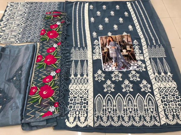 {Semi Stitched} Beautiful Heavy Georgette  Embroidery with Sequence Stone work suit