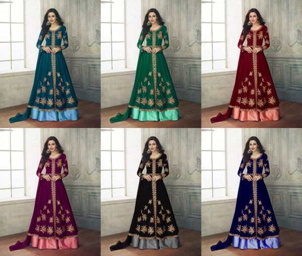 {Semi Stitched} Beautiful Heavy faux Embroidery with Banglory silk bottom