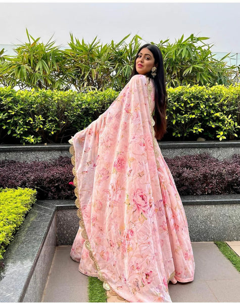 DESIGNER PARTY WEAR GEORGETTE WITH DIGITAL PRINTED LEHENGAS AND DUPATTA(Semi-Stitched)