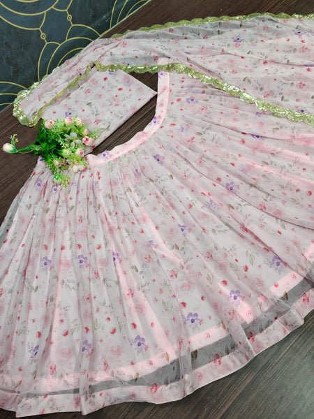 DESIGNER PARTY WEAR GEORGETTE WITH DIGITAL PRINTED LEHENGAS AND DUPATTA(Semi-Stitched)