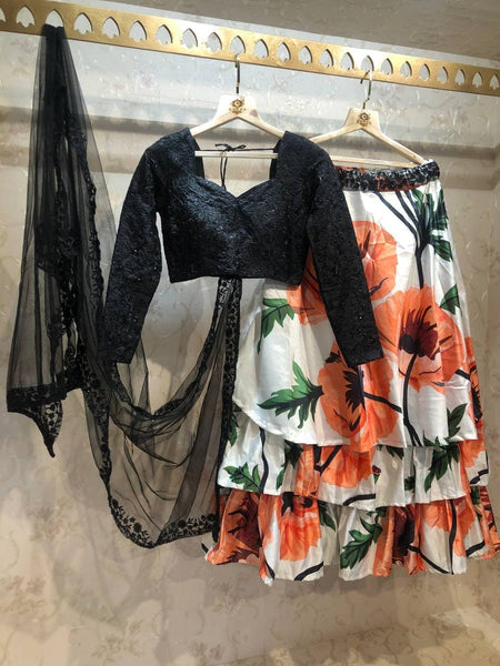 {Semi-Stitched}  Itailian Silk Beautifull 3 Layers Lehenga