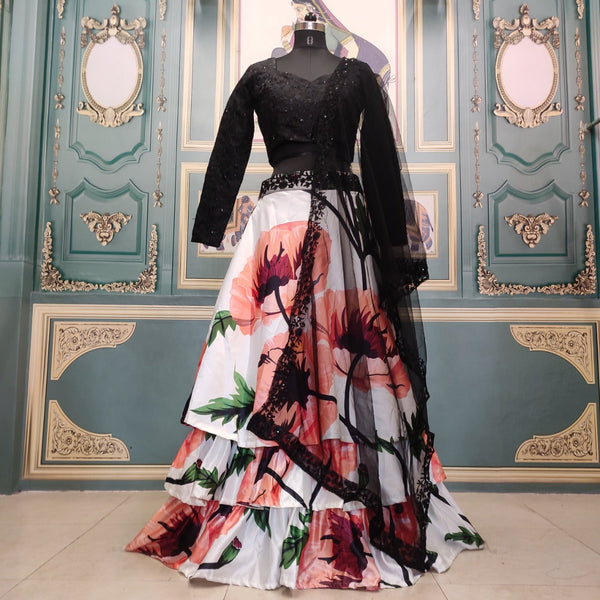 {Semi-Stitched}  Itailian Silk Beautifull 3 Layers Lehenga
