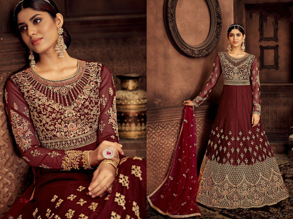{Semi Stitched} Designer Fox Georgette with Satoon Embroidery work Suit